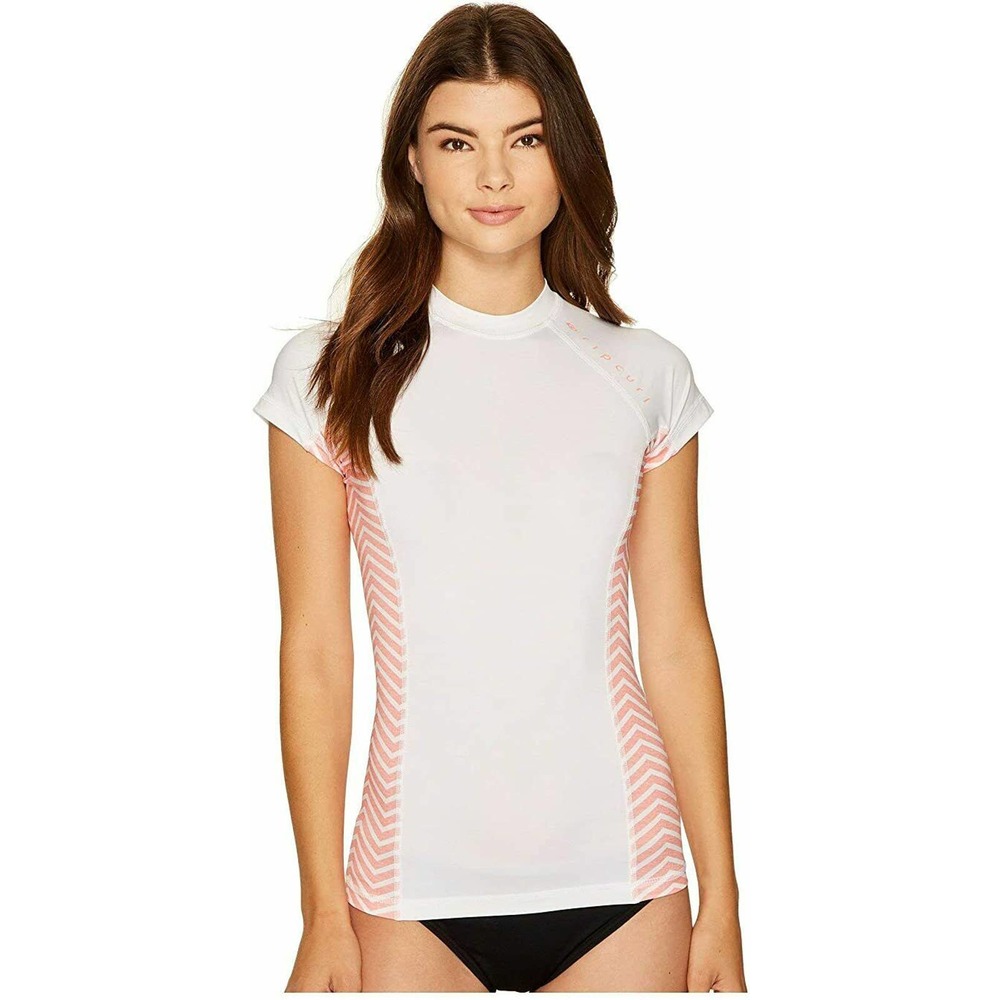 Rip Curl Women's Trestles UV Short Sleeve Surf Rashguard Tee T-Shirt - White